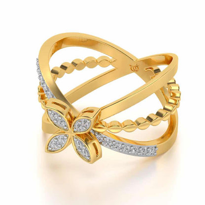 Three Branch Flower Silver Ring - Yellow Gold - Image 2