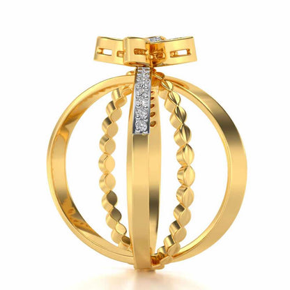 Three Branch Flower Silver Ring - Yellow Gold - Image 3