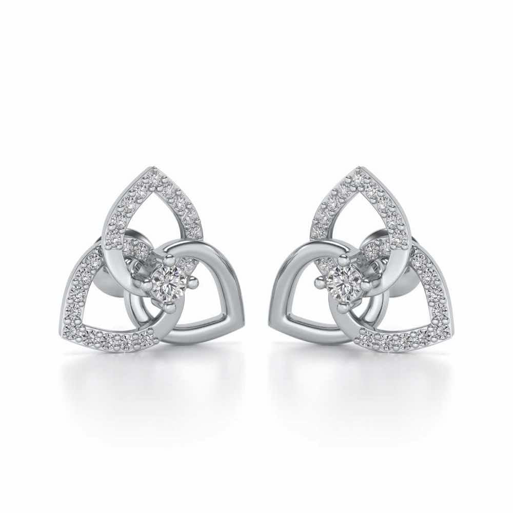 Three Petal Silver Studs - White Gold - Image 1