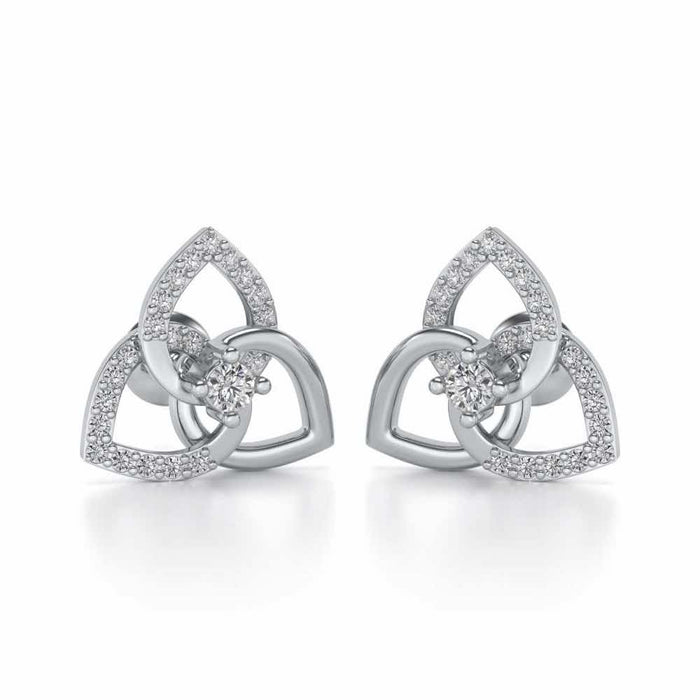 Three Petal Silver Studs - White Gold - Image 1