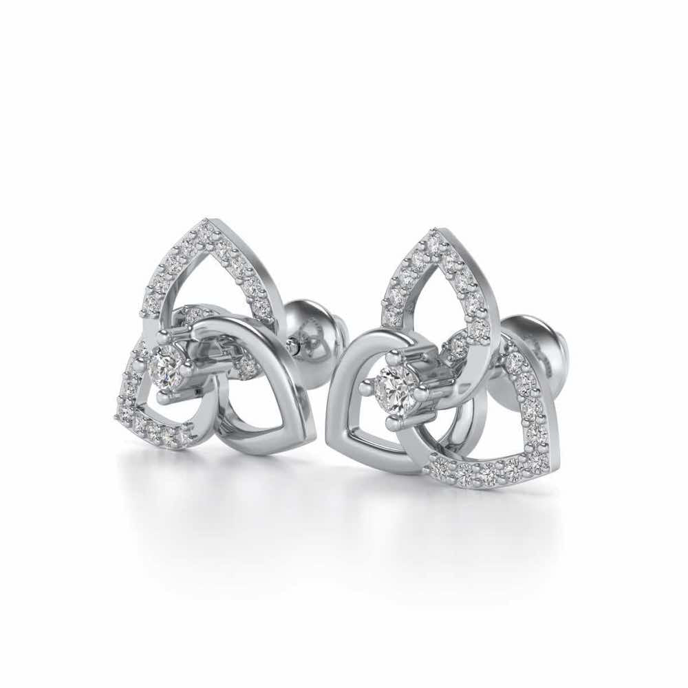 Three Petal Silver Studs - White Gold - Image 3