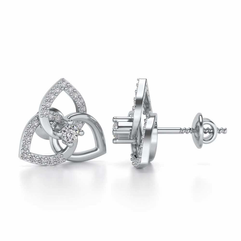 Three Petal Silver Studs - White Gold - Image 4
