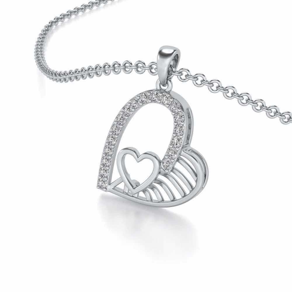 Tilt My Heart Silver Pendant - White Gold - Image 2