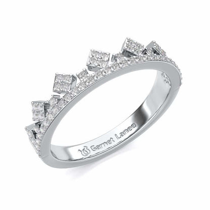 Tiny Crown Silver Band Ring - White Gold - Image 1