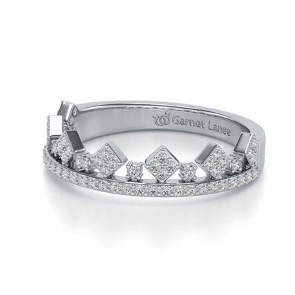 Tiny Crown Silver Band Ring - White Gold - Image 2