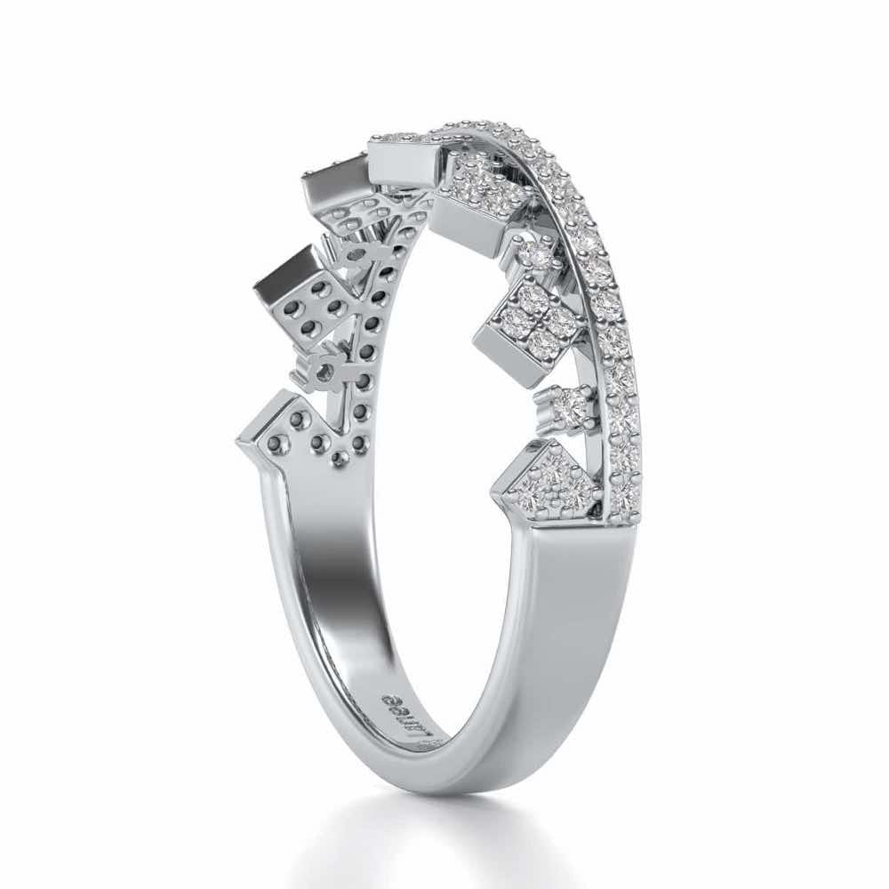 Tiny Crown Silver Band Ring - White Gold - Image 3