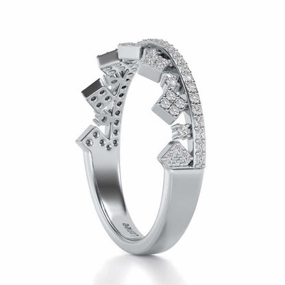 Tiny Crown Silver Band Ring - White Gold - Image 3