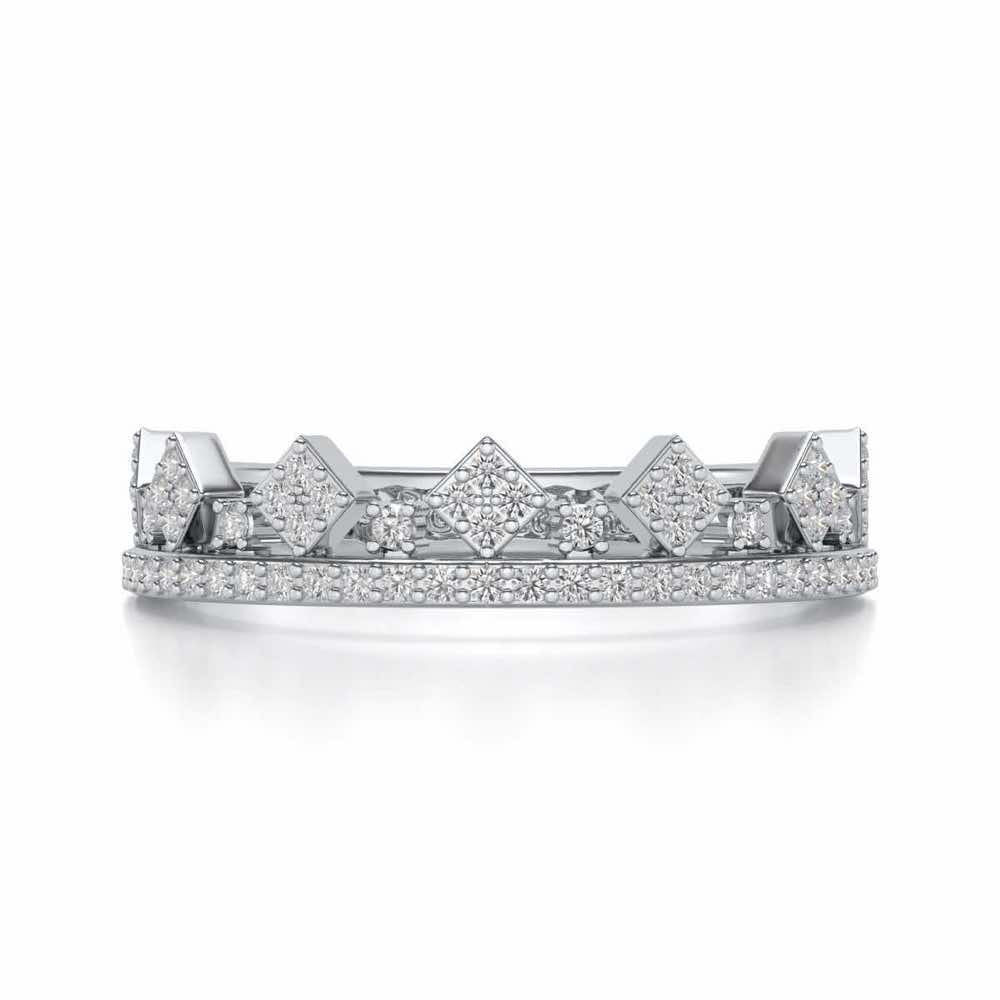 Tiny Crown Silver Band Ring - White Gold - Image 4