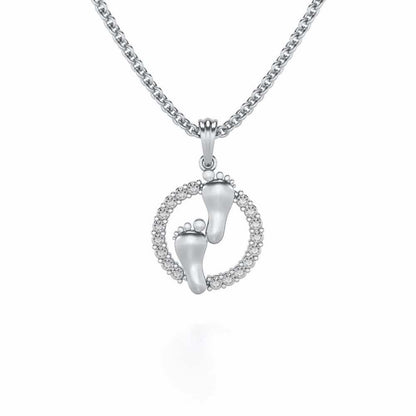 Tiny Feet Silver Pendant - White Gold - Image 1