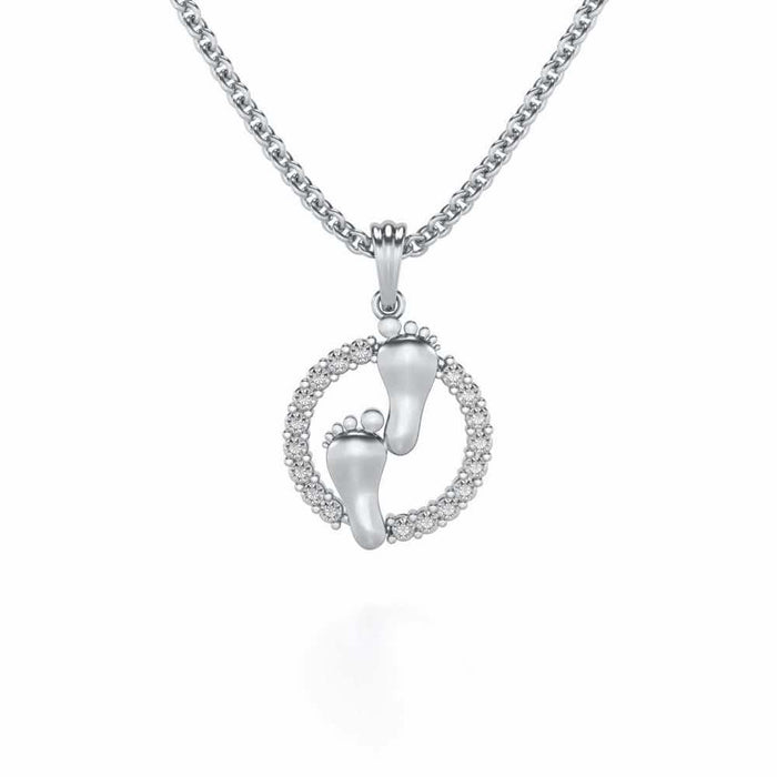 Tiny Feet Silver Pendant - White Gold - Image 1