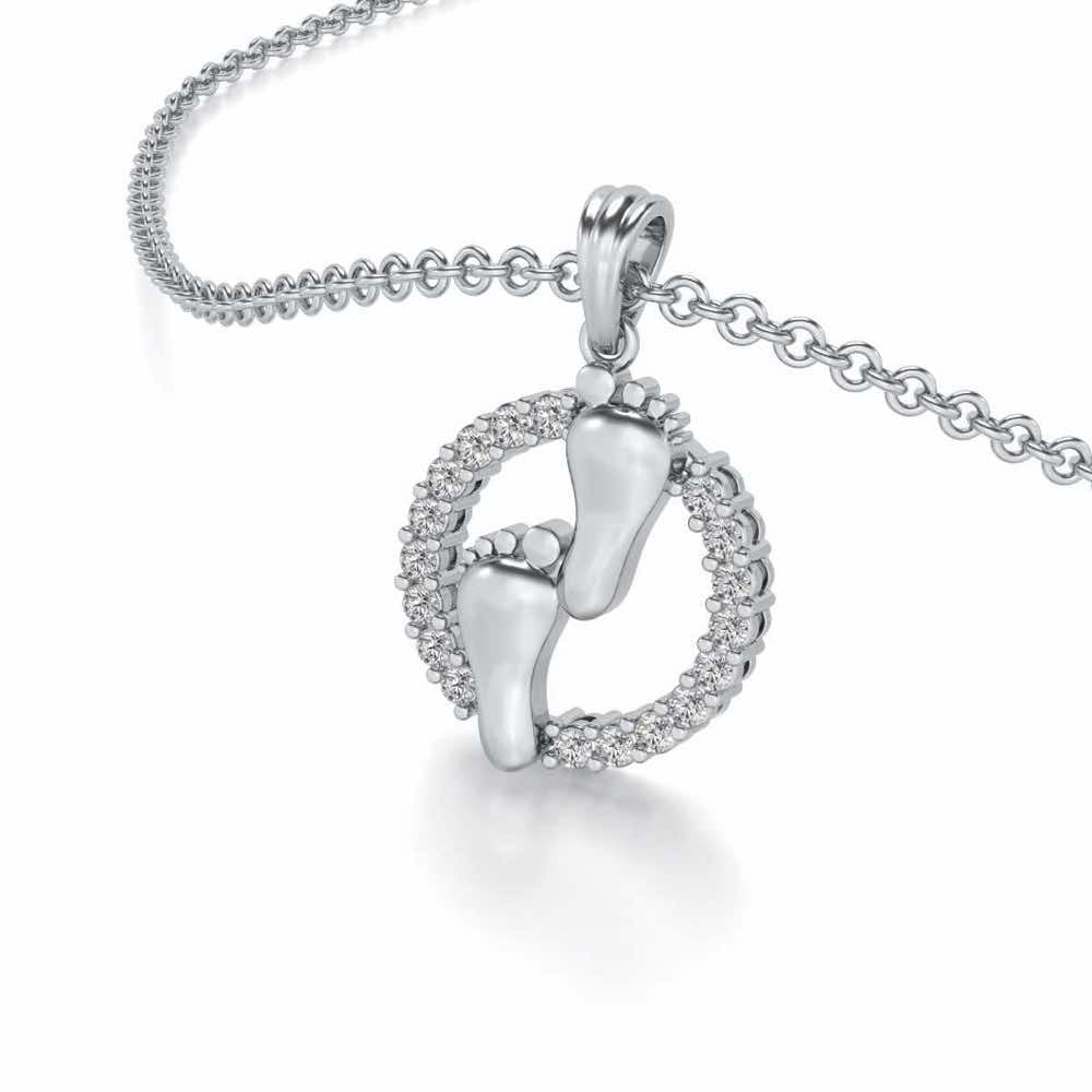 Tiny Feet Silver Pendant - White Gold - Image 2