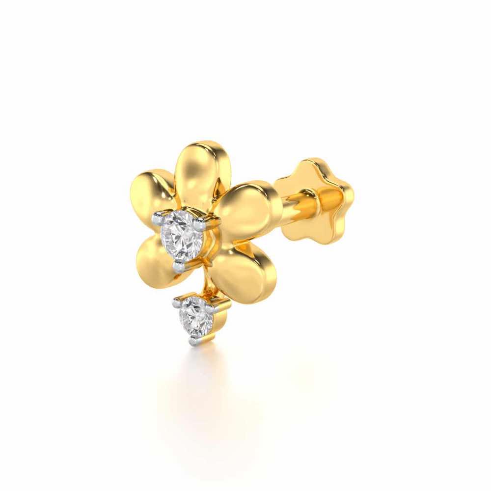Tiny Flower Silver Nosepin - Yellow Gold - Image 2