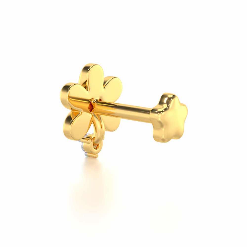 Tiny Flower Silver Nosepin - Yellow Gold - Image 4