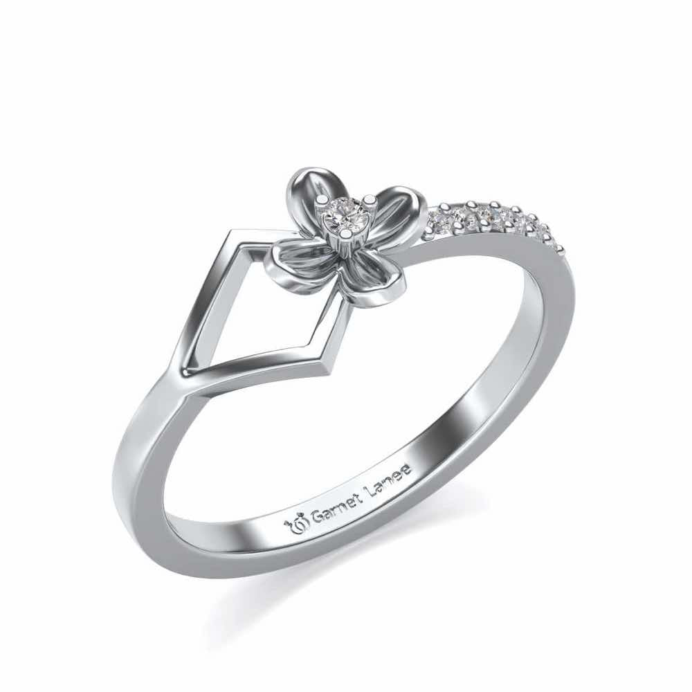 Tiny Flower Silver Ring - White Gold - Image 1