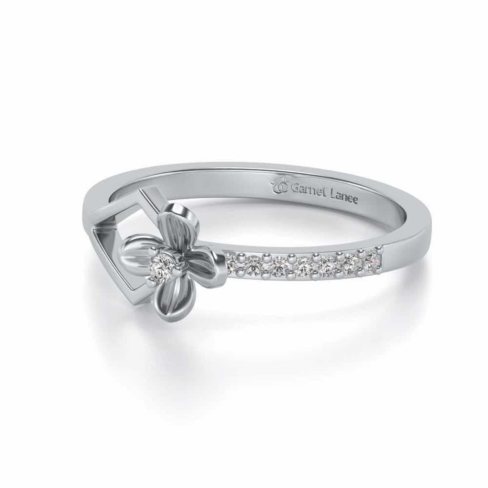 Tiny Flower Silver Ring - White Gold - Image 2