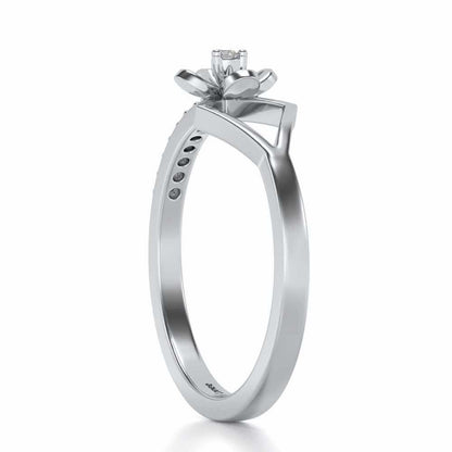Tiny Flower Silver Ring - White Gold - Image 3