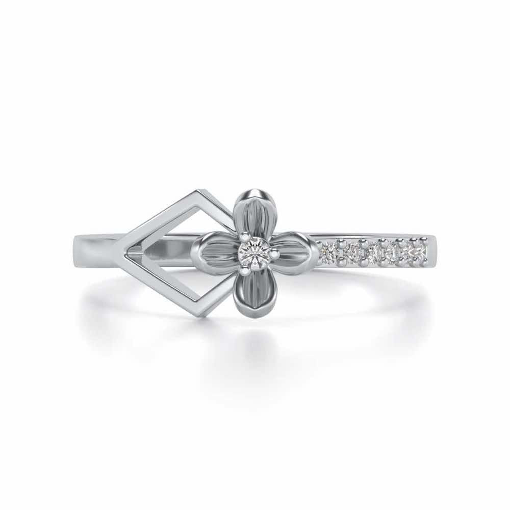 Tiny Flower Silver Ring - White Gold - Image 4