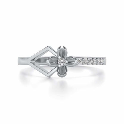 Tiny Flower Silver Ring - White Gold - Image 4