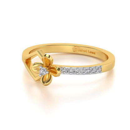 Tiny Flower Silver Ring - Yellow Gold - Image 2