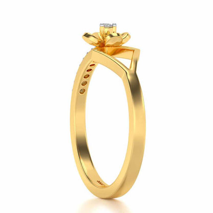 Tiny Flower Silver Ring - Yellow Gold - Image 3