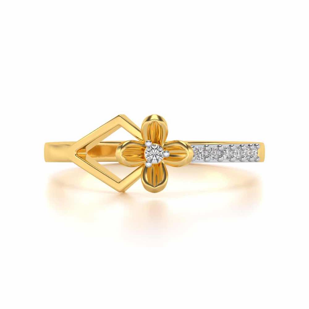 Tiny Flower Silver Ring - Yellow Gold - Image 4