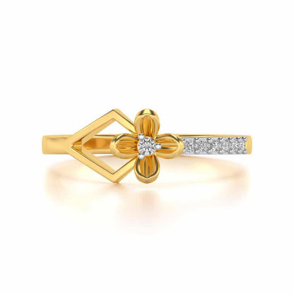 Tiny Flower Silver Ring - Yellow Gold - Image 4
