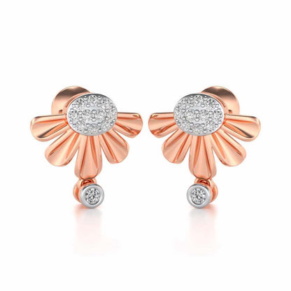 Tiny Sunflower Silver Earring - Rose Gold - Image 2