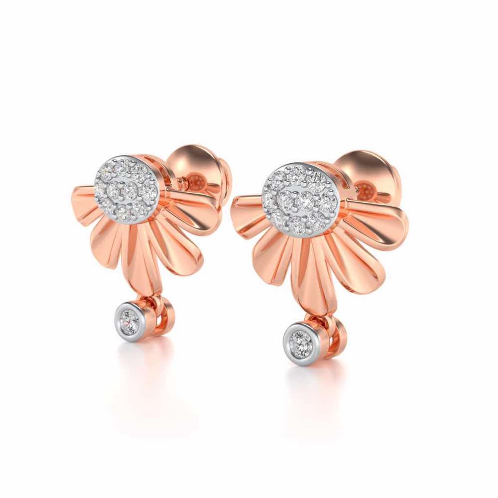 Tiny Sunflower Silver Earring - Rose Gold - Image 3