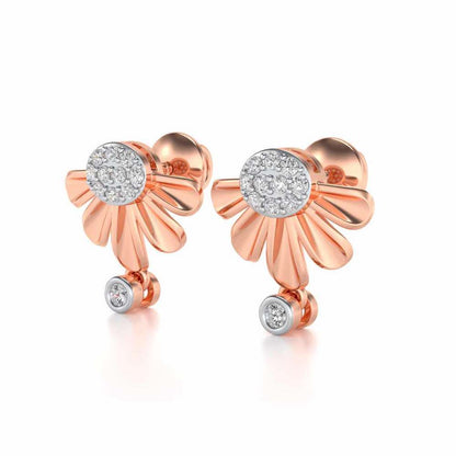 Tiny Sunflower Silver Earring - Rose Gold - Image 3