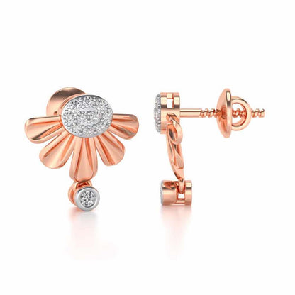 Tiny Sunflower Silver Earring - Rose Gold - Image 4