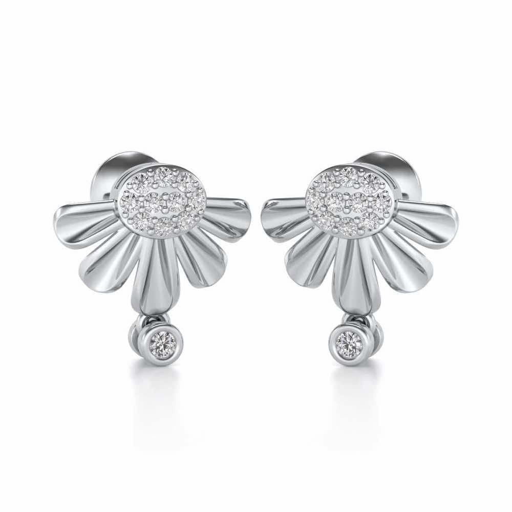 Tiny Sunflower Silver Earring - White Gold - Image 2