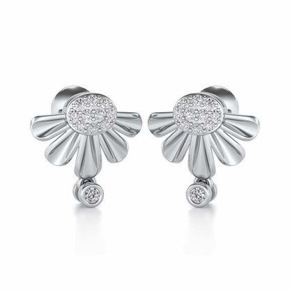Tiny Sunflower Silver Earring - White Gold - Image 2
