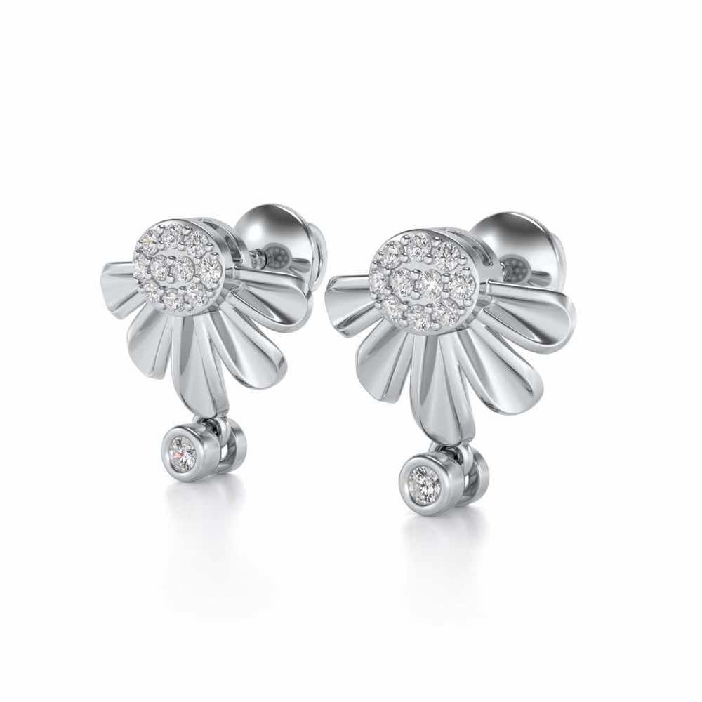 Tiny Sunflower Silver Earring - White Gold - Image 3