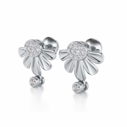 Tiny Sunflower Silver Earring - White Gold - Image 3