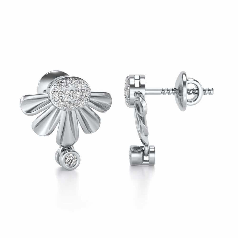 Tiny Sunflower Silver Earring - White Gold - Image 4
