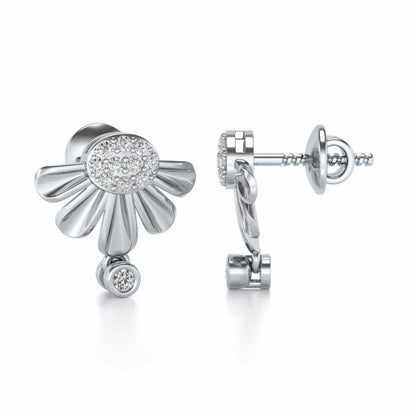 Tiny Sunflower Silver Earring - White Gold - Image 4
