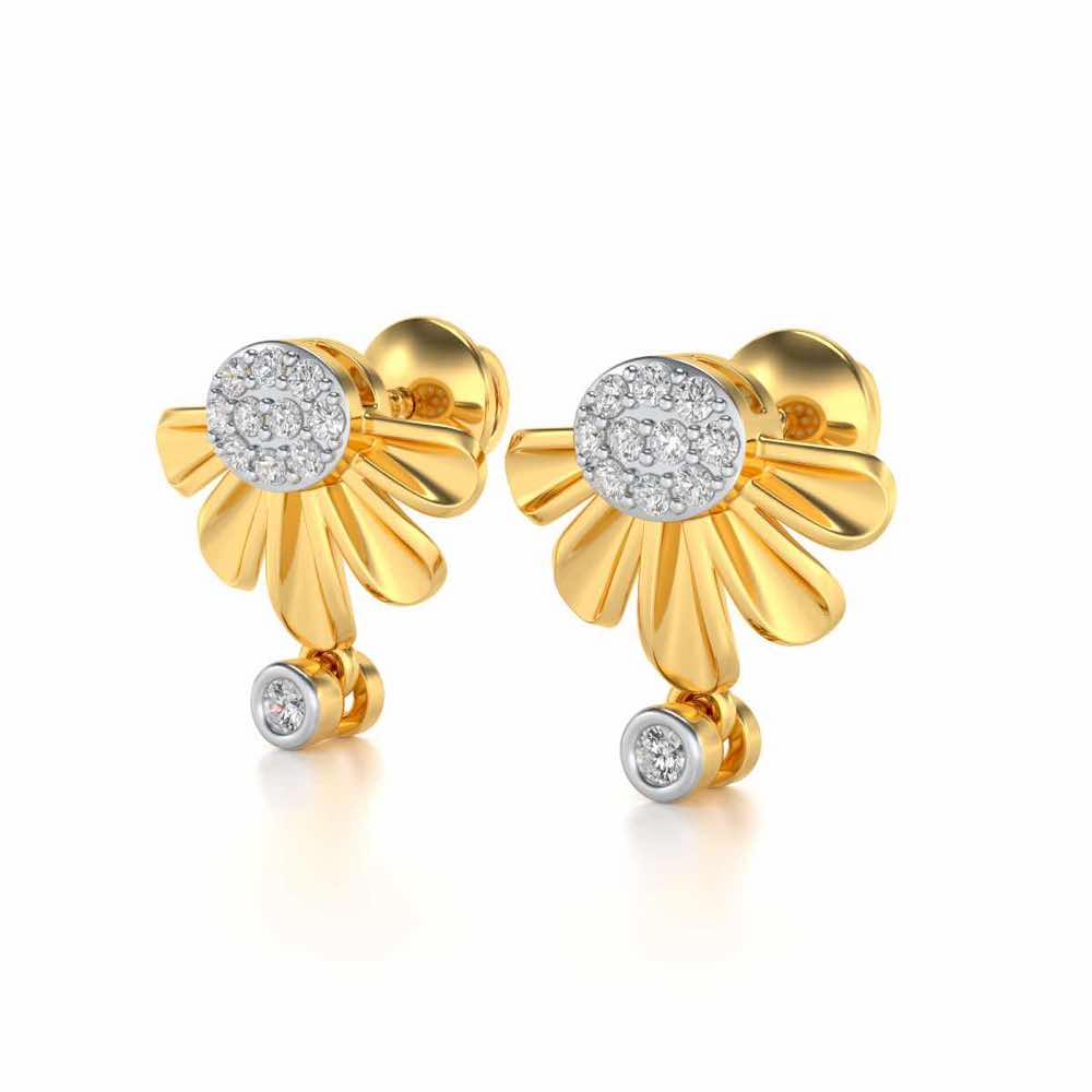 Tiny Sunflower Silver Earring - Yellow Gold - Image 3