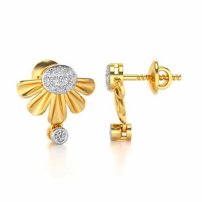 Tiny Sunflower Silver Earring - Yellow Gold - Image 4