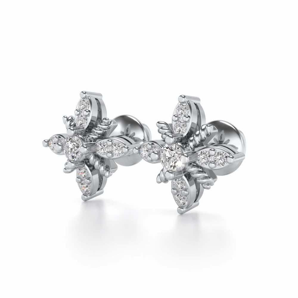Tiny Sunflower Studs - White Gold - Image 3