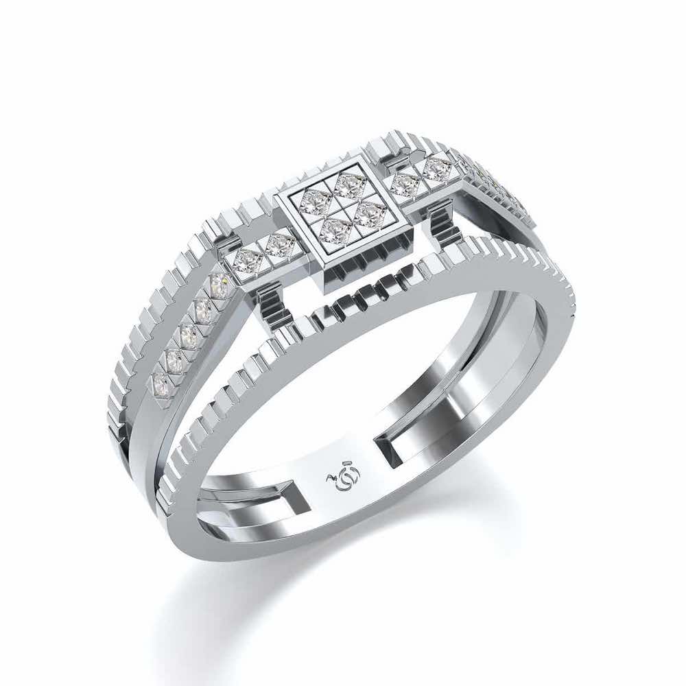 Tri-Band Ring For Men - White Gold - Image 1