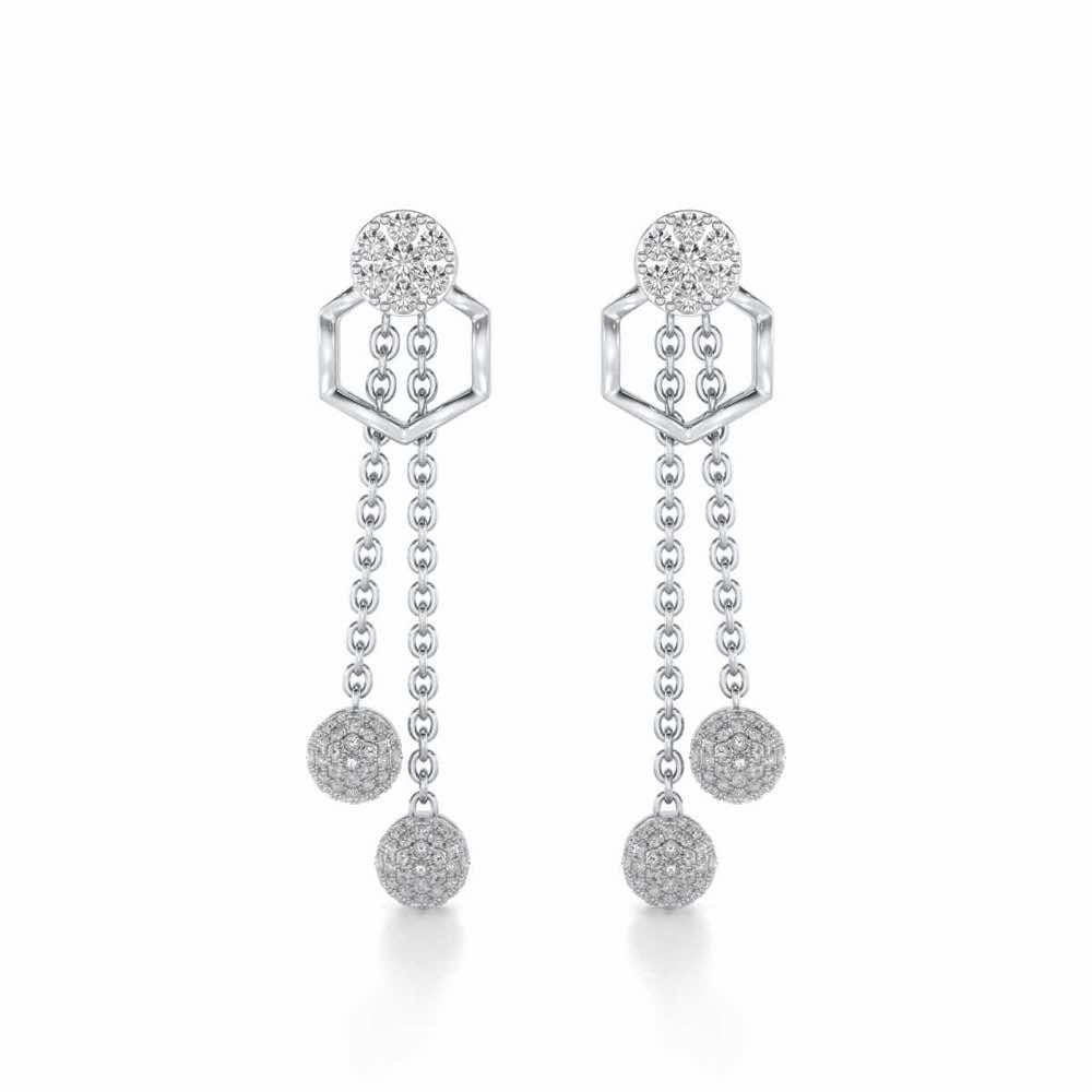 Tri Dot Silver Earrings - White Gold - Image 1
