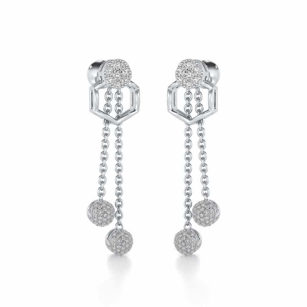 Tri Dot Silver Earrings - White Gold - Image 2