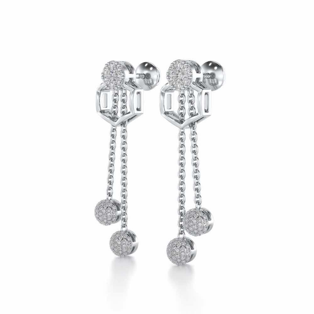 Tri Dot Silver Earrings - White Gold - Image 3