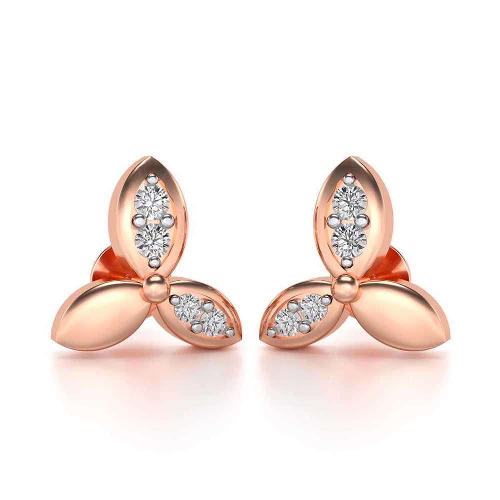 Tri Flora Silver Earrings - Rose Gold - Image 1