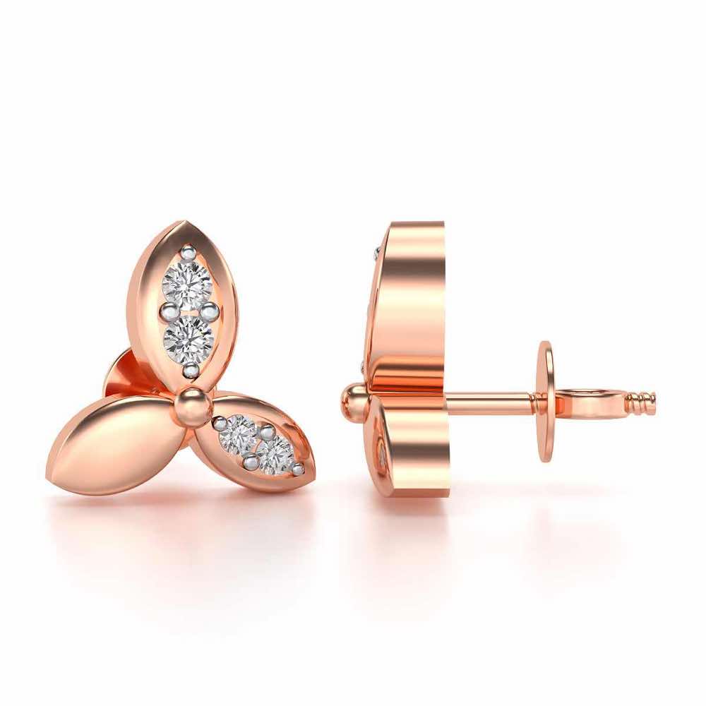 Tri Flora Silver Earrings - Rose Gold - Image 4