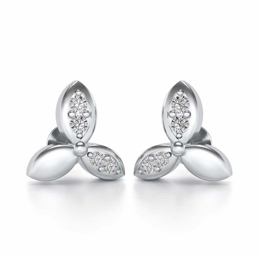 Tri Flora Silver Earrings - White Gold - Image 1