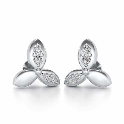 Tri Flora Silver Earrings - White Gold - Image 1