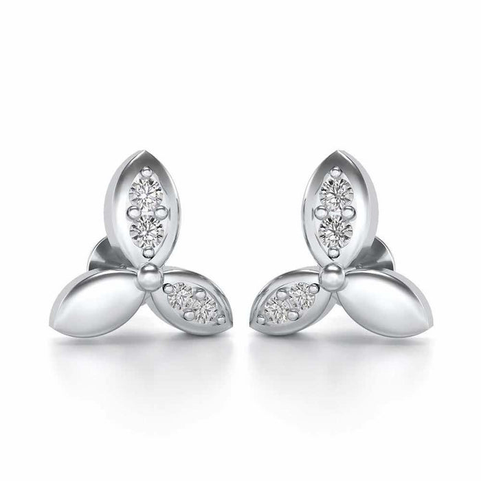 Tri Flora Silver Earrings - White Gold - Image 1