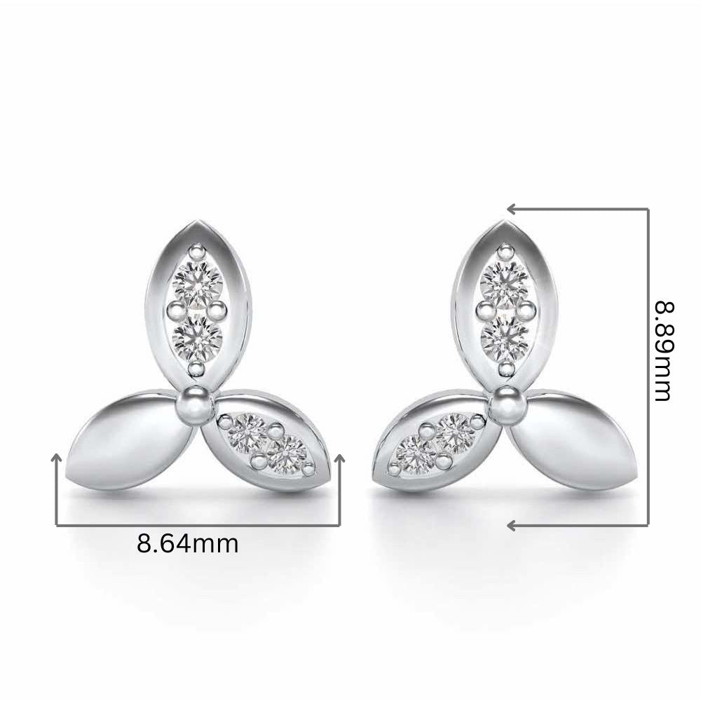 Tri Flora Silver Earrings - White Gold - Image 2