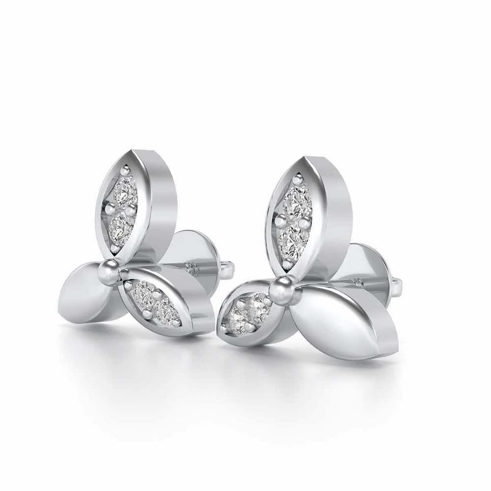 Tri Flora Silver Earrings - White Gold - Image 3